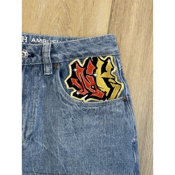 Ninth Hall Jeans Ambush Dragon Embroidered Y2K Skater Baggy Streetwear Graffiti - Picture 4 of 12